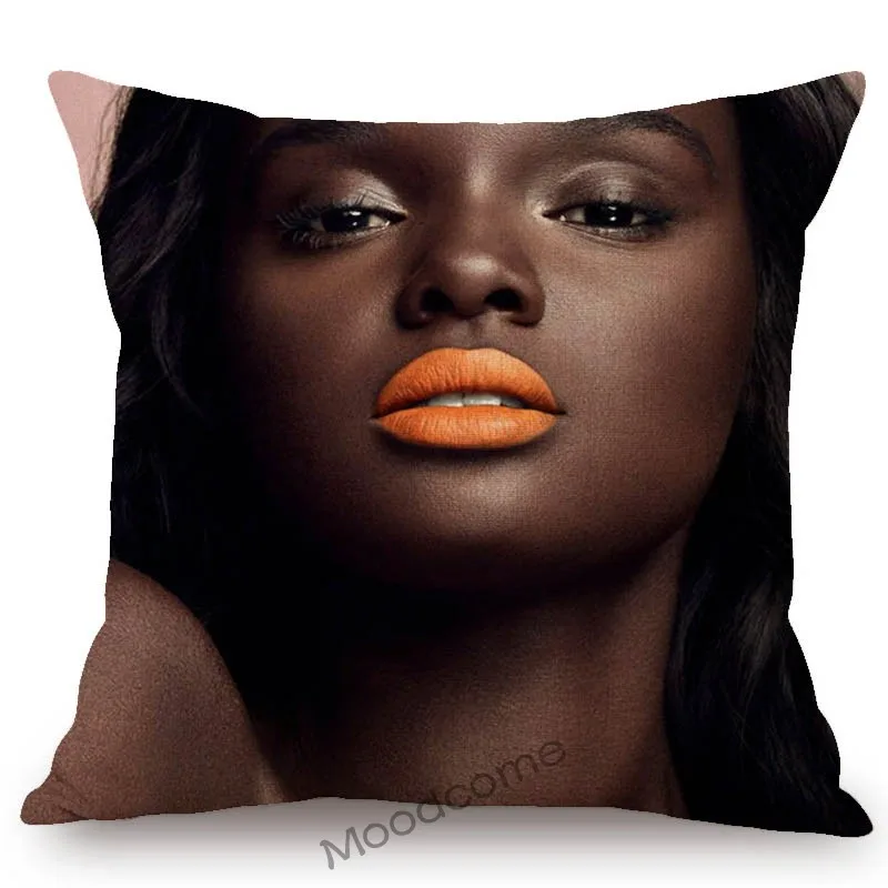 Pretty Fashionable Black African Girl Beautiful Face Modern Art Home Decoration Sofa Pillow Case  Car Cotton Linen Cushion Cover
