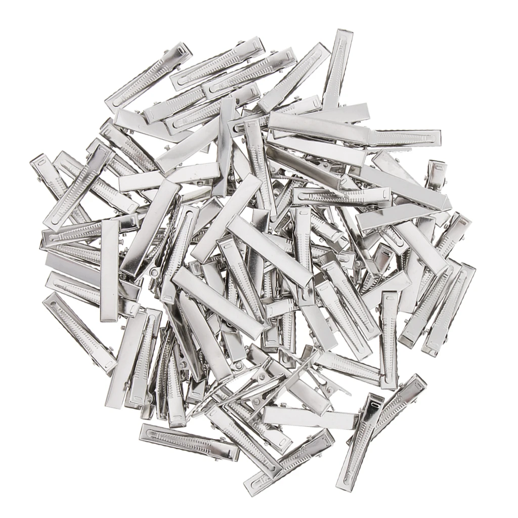 50/100Pcs Diy Zilver Kleur Metalen Meisjes Haar Clip Krokodil Alligator Tanden Bows Barrette Eendenbek Clips Platte Mond vierkante Clip