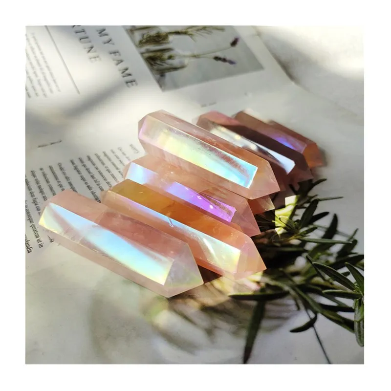 

Sale Natural Healing Crystals Stone Aura Rose Quartz Double Point Wand For Christmas Decoration