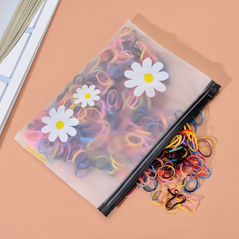 500Pcs/Lot Korean Zipper Bag Small Daisy Pattern Bag Packaging Translucent Frosted Make Up Storage Bag Hairring Pen Bag