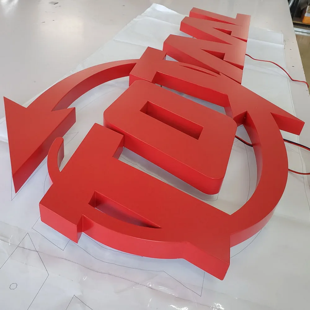 Aangepaste Shopfront Outdoor Backlit Rood Geschilderd Rvs Led Kanaal Brief Logo