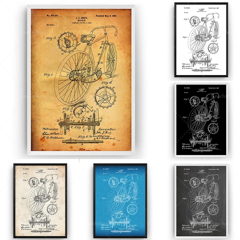 

Bicycle 1899 Patent Printed Wall Art Poster Riding Blueprint Gift Poster