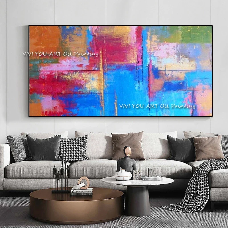 The Sales Blue Red Green Yellow Large Wall Art Canvas Handpainted Cuadro Modern Abstract Painting Wall Pictures for Living Room