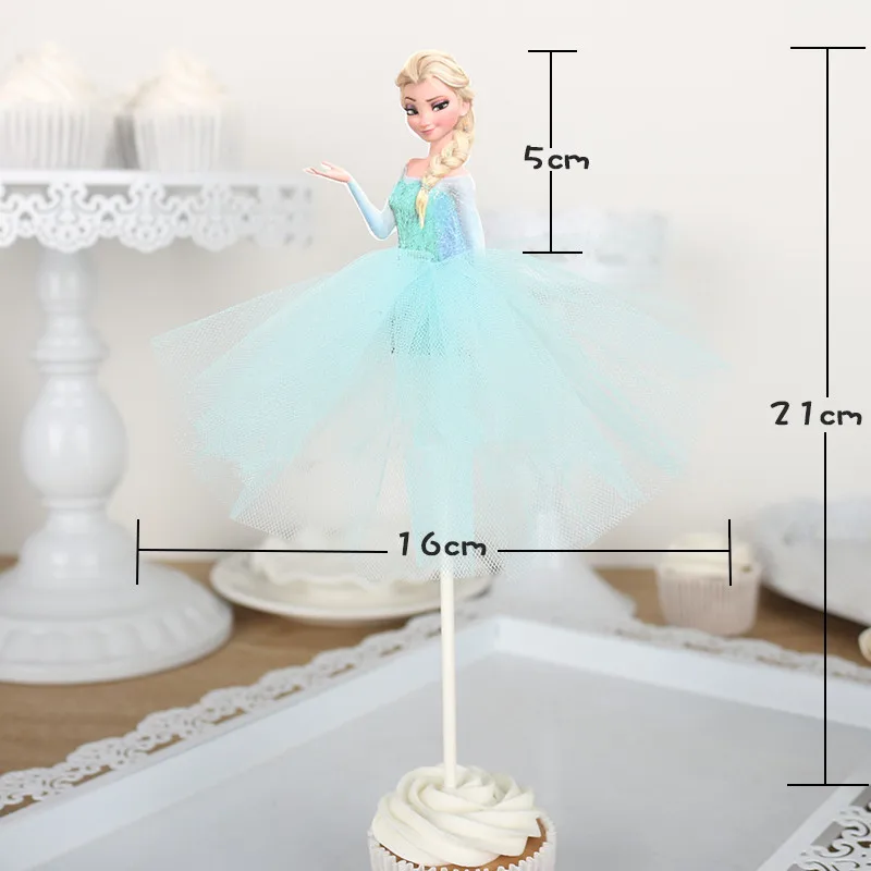 Factory Outlet Cute Anna Elsa Sofia Tangled Belle Ariel and Tiana Princess cake Topper Handmade Skirt for Kids Birthday Decor