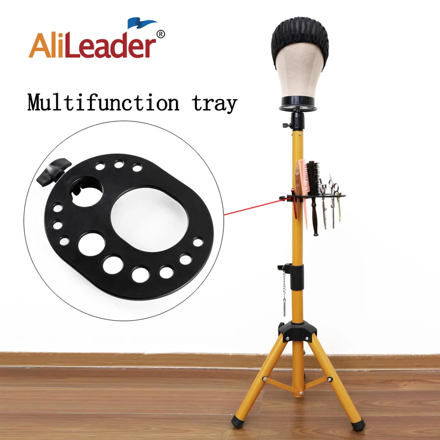 

Wig Stand Tray Adjustable Wig Head Stand with Tool Tray Multifunction tripod Tray for Hairdressing Training