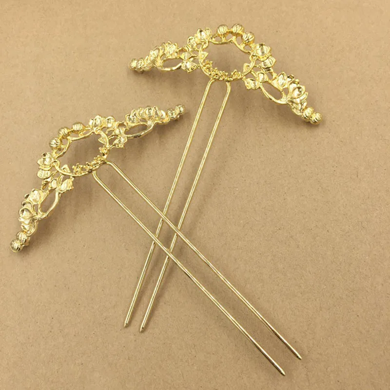 

10pcs Filigree Flower Loops Connector Women Metal U-Shape Hair Clip Retro Hair Sticks Blanks for Lady Hairpin Bun Tool Headwear