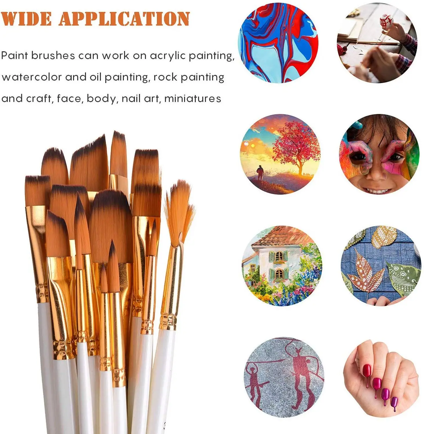 15Pcs Artist Painting Brush Set Wood Handles Paint Brushes Hair with Free Painting Knife&Sponge Body Paint Acrylics Oil Painting