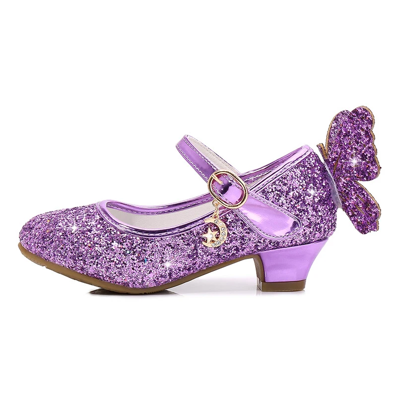 Little Girls Party Shoes Low-heeled Toddler Girls Princess Glitter Shoes Butterfly Back Sparkle Flower Girls Shoes Birthday 3t 4