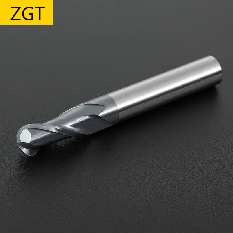 ZGT Ball Nose End Mills HRC50 2 Flute CNC Fresa Metal Alloy Carbide Milling Tungsten Steel Milling Cutter R1 R1.5 R2 R3 R4 R5 R6