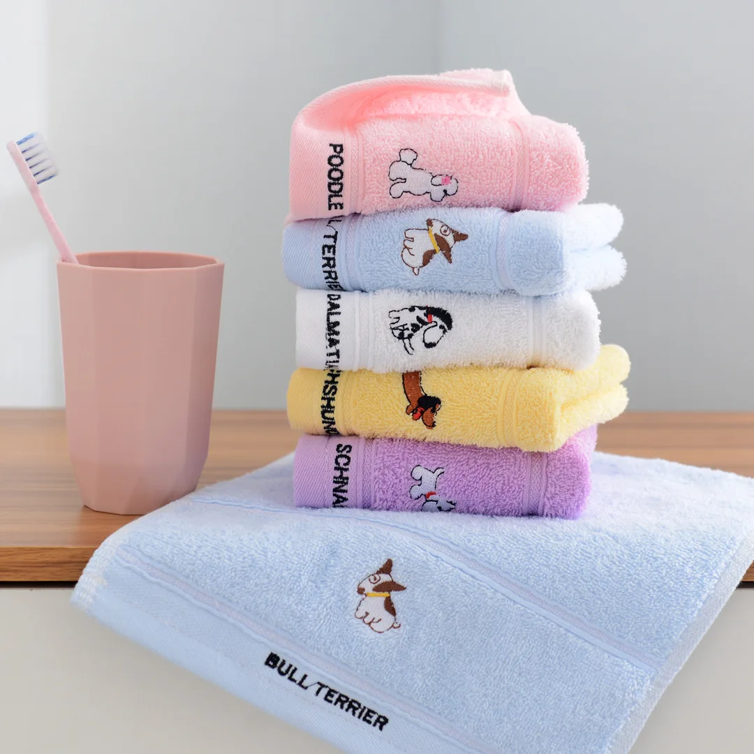 

5PCS/Lot 100%Cotton Cartoon Animal Embroied Kid Children Face Towel Soft Absorbent Cute Small Bath Towel 25*50cm