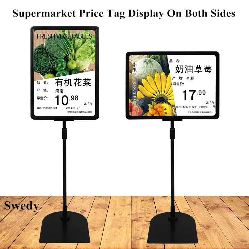 A4 Height Adjustable Aluminum Poster Sign Holder Advertising Display Stand Signage Mall Shopping Guide Billboard Poster Frame