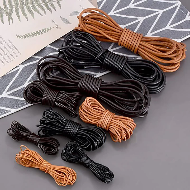 5meter 1/1.5/2/3mm Black Brown Natural Color Round Genuine Leather Cord Rope Jewelry Accessories Diy Bracelet Necklace Making