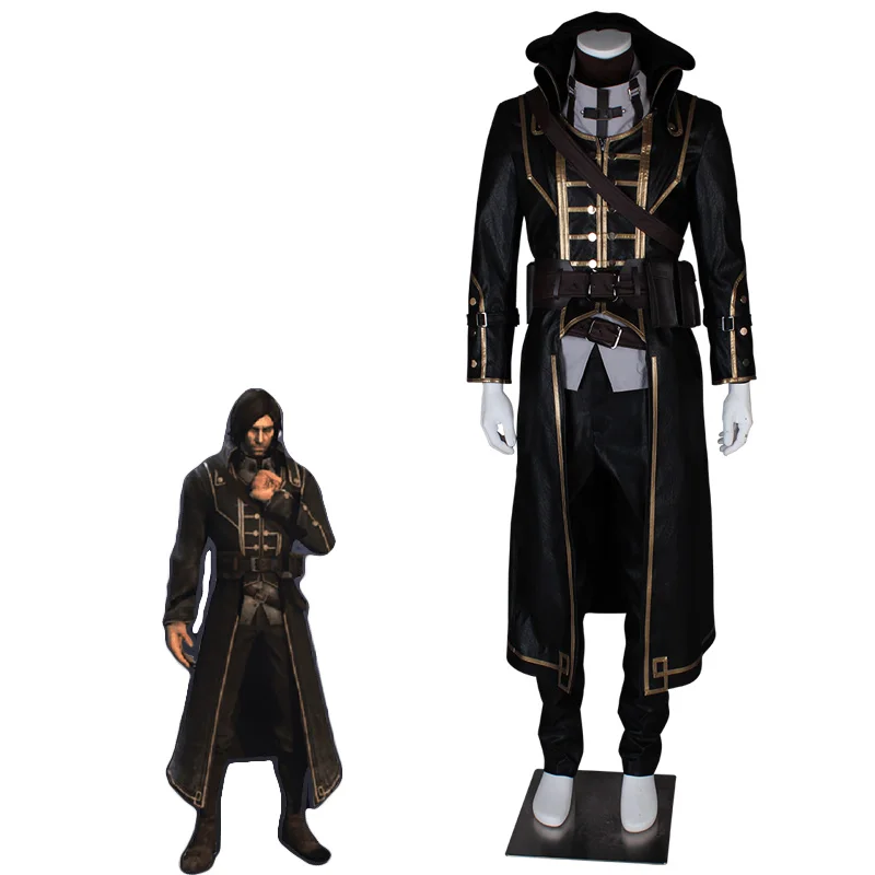 

Dishonored Cosplay Corvo Attano Costume Carnival Cosplay Costume Full Sets Long Leather Coat High Quality Cool Men Halloween