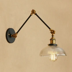 Antique Design Glass Swimming Arm Wall Lamp Retro Reading Lamp Bedside Home Industrial Led Wall Lights Fixture Black Gold Rustic