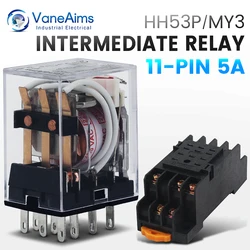 Electromagnetic Coil General DPDT Power Relay MY3NJ DPDT 11Pins HH53P DC12V 24V AC220V Miniature Relay & PYF08A Base VaneAims