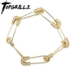 TOPGRILLZ  Safety Pin Link Chain Bracelet AAA+ Cubic Zirconia Pin Bracelet Minimalism Women Creative Fashion Party Jewelry