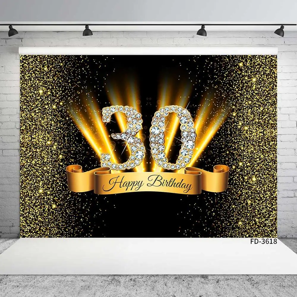 Happy 50th 40 30 25 18 Birthday Party Photo Background Props Gold Polka Dot Sequins Poster Photography Backdrops Photo Studio