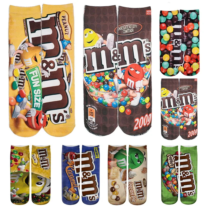 Candy 3D Printing Socks Men Women Cycling Travel Knee High Socks Novelty Design Happy Funny Candy Color Unisex Cotton Socks Gift