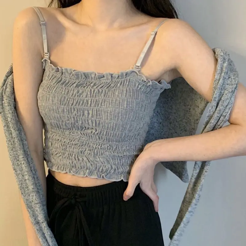 2021 Harajuku Solid Camis Streetwear Tube Top Women Fashion Ruched Pleated Crop Top Sexy Bustier Tees Feamle TankTops Camisole