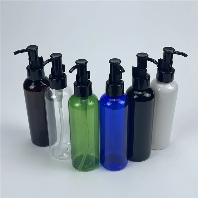 Multicolor 200ML X 30 Essential Oil Pump Round Shoulder Plastic Bottle Cosmetic Massage Oil Container Empty Cleansing Oil Bottle