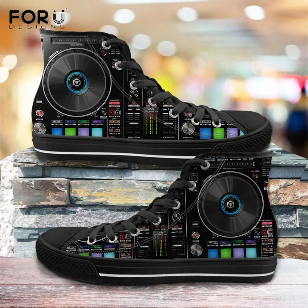 

FORUDESIGNS Cool Music Notes DJ Print Men Shoes Casual Brand Design Spring/Autumn High Top Canvas Shoes Fashion Classic Sneaker