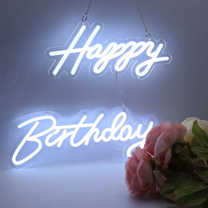 

Happy Birthday Led Neon Signs Light for Bar Pub Club Home Restaurant Wall Hanging Neon Lights Pink Warm White Cold White