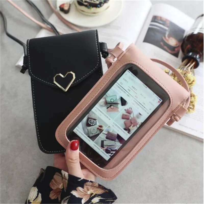 

Transparent Phone purse Women's Smartphone Touch Screen Mobile Wallet new hasp Crossbady Leather Female Brand MiNi Shoulder Bags