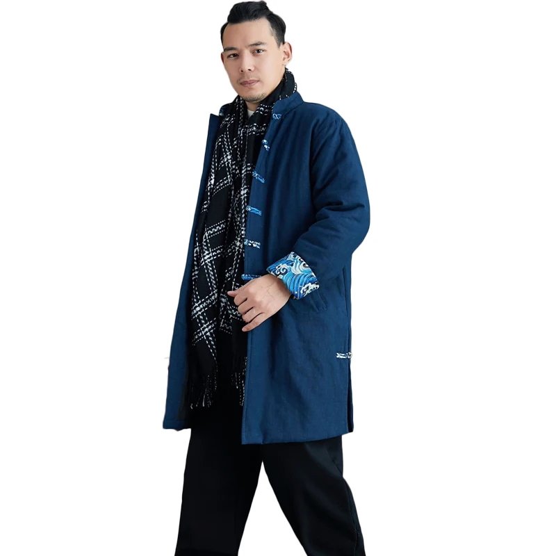 LZJN 2024 Winter New Chinese Traditional Men's Cotton Padded Jacket Coat Contrast Color Buttons Wadded Jacket Thick And Warm