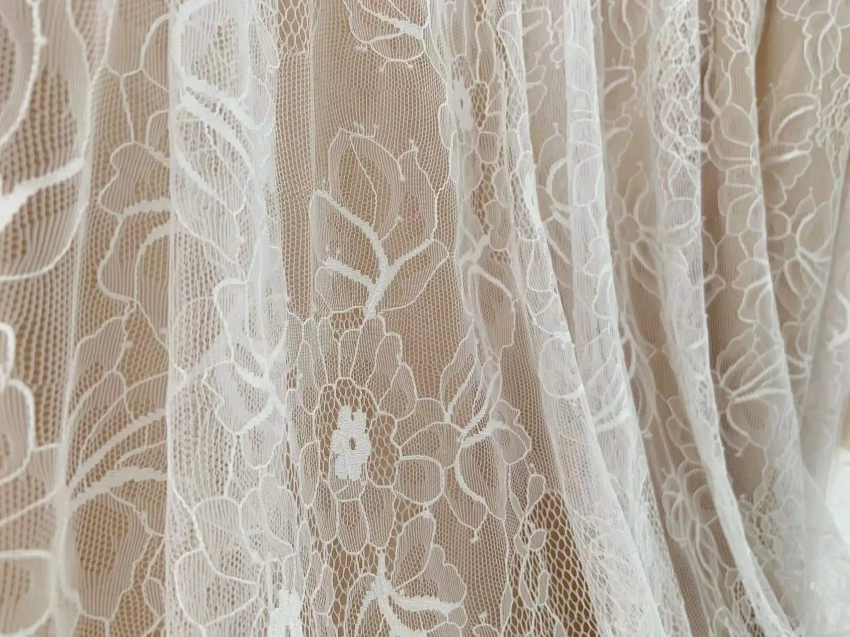 1 Yard Off White Tulle Lace Fabric Vintage Embroidery Floral Gauze for Party Sewing, Wedding Dress,Curtain,Lingerie Net