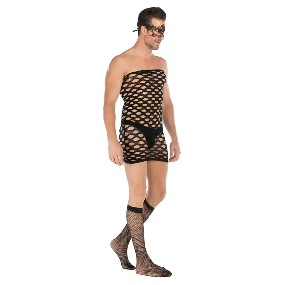 Plus Size Men Fishnet Bodysuit Male Underwear Sexy Lingerie Gay Men\'s Body Stocking Eye Mask Erotic Man Sleepwear Sexy Costumes