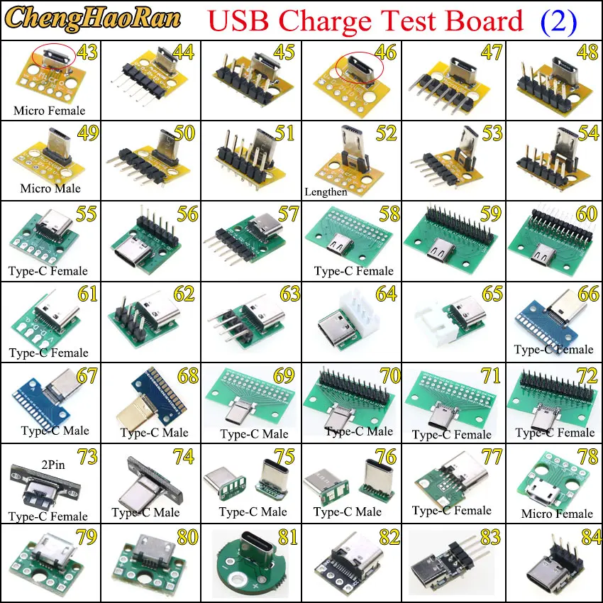 (61-80) Micro Mini rodzaj USB C 2Pin 3.0 2.0 kobieta mężczyzna złącze kabel do ładowania danych Jack płyta testowa z głowica pinowa 90 stopni