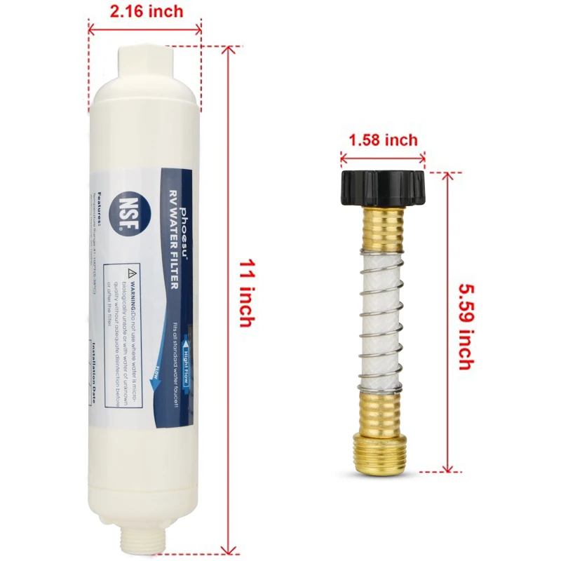 Filtro de água em linha rv com protetor de mangueira flexível, dedicado para rvs e fuzileiros navais, 1 pacote