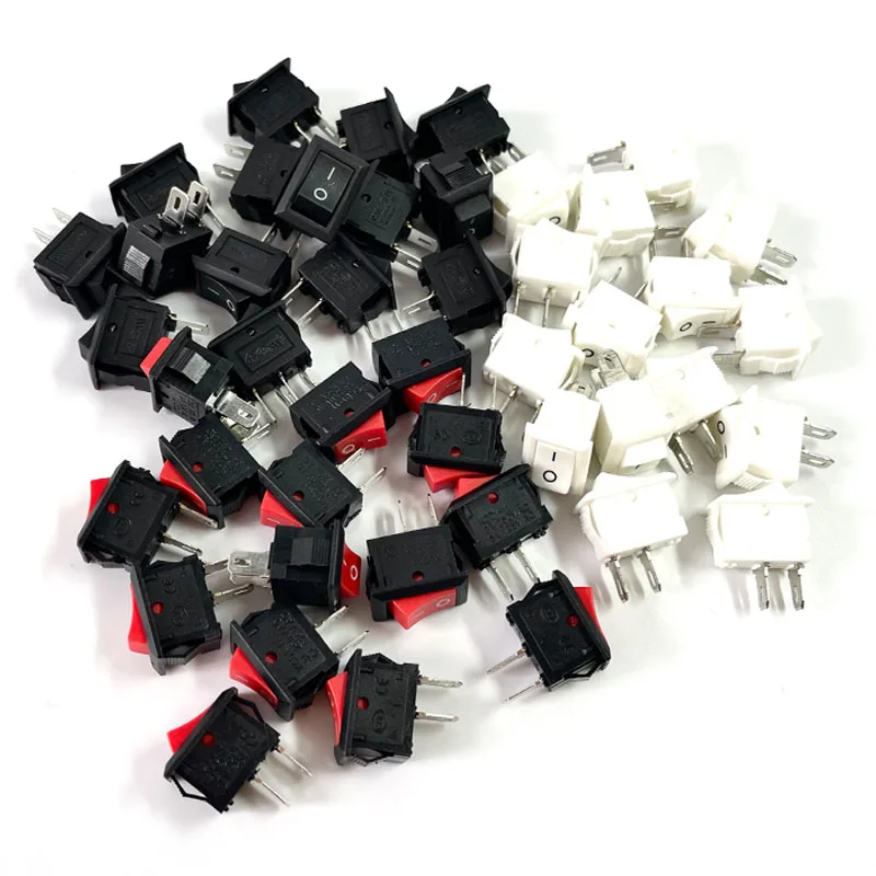 15pcs Mini Rocker Switch SPST Black and Red Snap in Switches Button AC 250V 3A / 125V 6A 2 Pin I/O 10*15mm On-off Switch Rocker