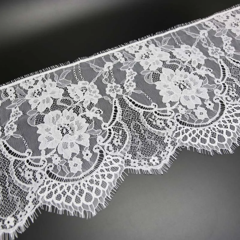 (3 meters/lot) 27cm White eyelash lace fabric Trim Decoration Love Wedding dress accessories