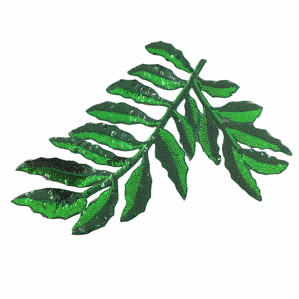 6pc Iron On Sequin Fern Leaf Patch Beaded Plant Applique Patches For Clothing Appliques Parches Bordados Ropa Stickers AC1051