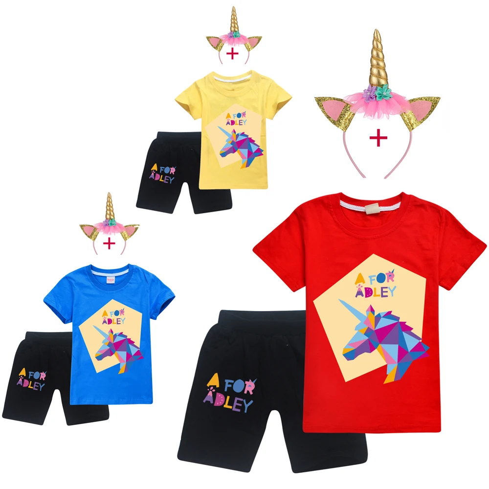 2021 Summer Baby T-shirt Beautiful Fashion Girls and boy  A for Adley Children Soft Clothes Kids Clothing t-shirt and headband