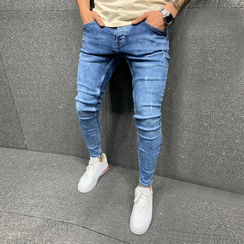 Jean skinny noir à taille élastique pour homme, pantalon de jogging, streetwear décontracté, jean de motard, jean slim pour homme, mode denim, fjwear