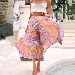 TEELYNN boho elastic waist loose long women skirt beach wear Falda 2020 vintage cotton pink floral pirnt casual summer skirts