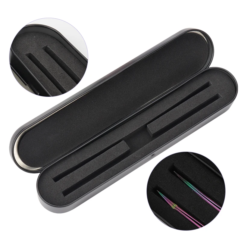 Tweezers Storage Box Tinplate Double Slots Eyelashes Extension Beauty Makeup Tweezers Protection Box For Grafting Eye Lash Tools