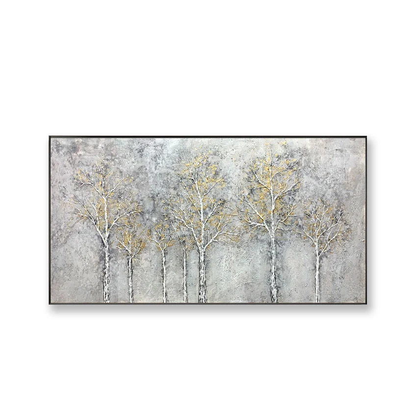 

Home wall decoration Hand painted canvas oil painting gold foil trees landscape artwork poster for living room Hot sale no frame