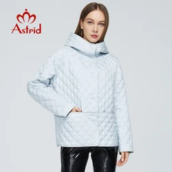 Astrid 2022 New Women's Spring Autumn Quilted Jacket Hooded Zipper Pocket Warm Solid Lattice Coat Women Parkas Outerwear ZM-8741