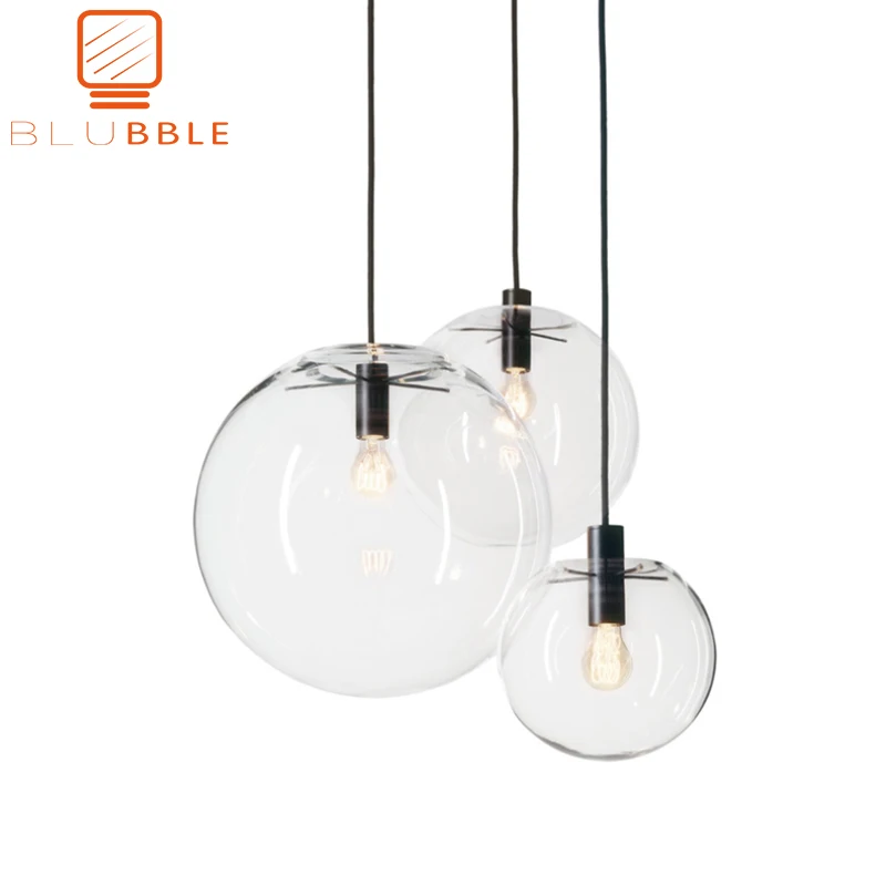 

BLUBBLE Wonderland Modern Black Clear Glass Ball Pendant Handing Lamp Light Luster LED Glass Ball Bar Kitchen High Quality