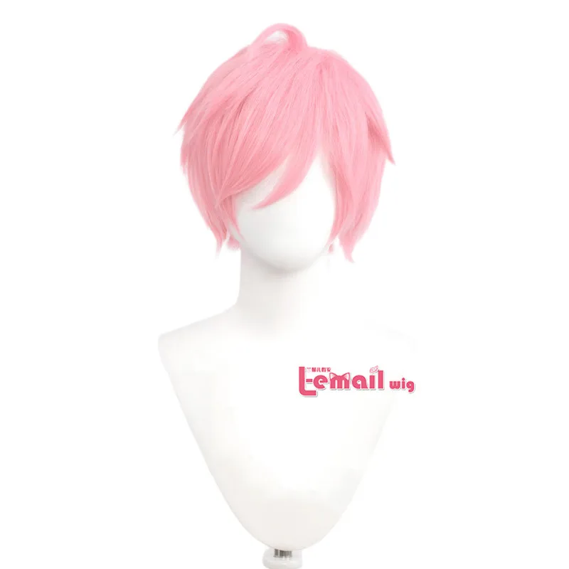 L-email peruca curta de 30cm, peruca sintética resistente ao calor, para cosplay, rosa, loiro, vermelho, preto e branco para homens, com franja, 20