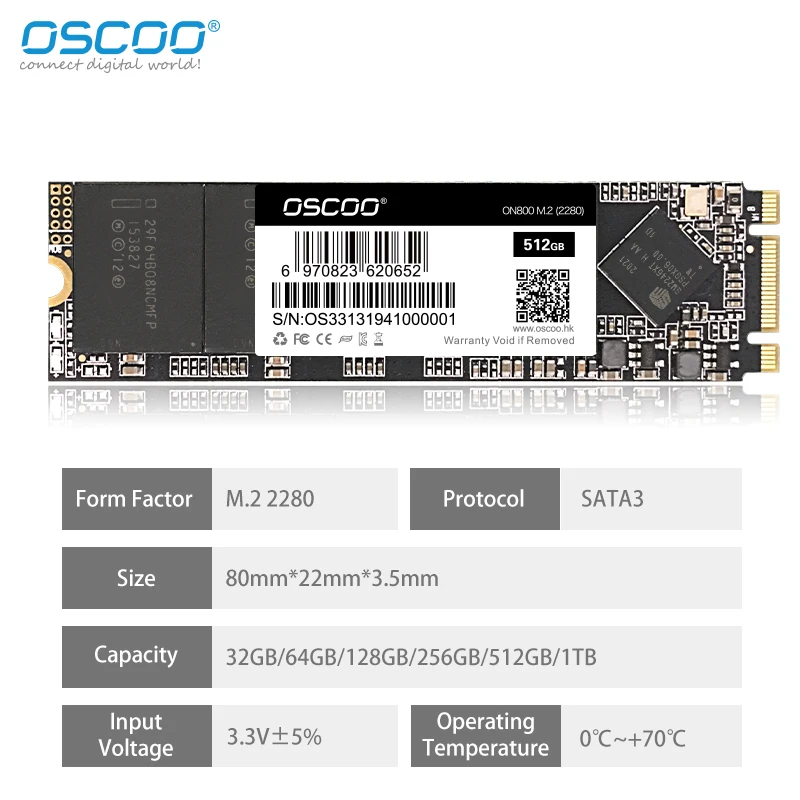 OSCOO M.2 SSD NGFF 2280 محرك أقراص الحالة الصلبة 128GB 256GB 512GB 2D MLC رقائق