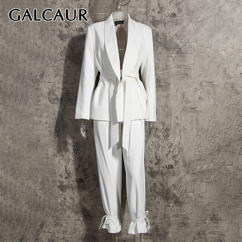 GALCAUR Elegant Blazers For Women Notched Collar Long Sleeve High Waist Patchwork Lace Up White Coats Female 2024 Autumn Clothes