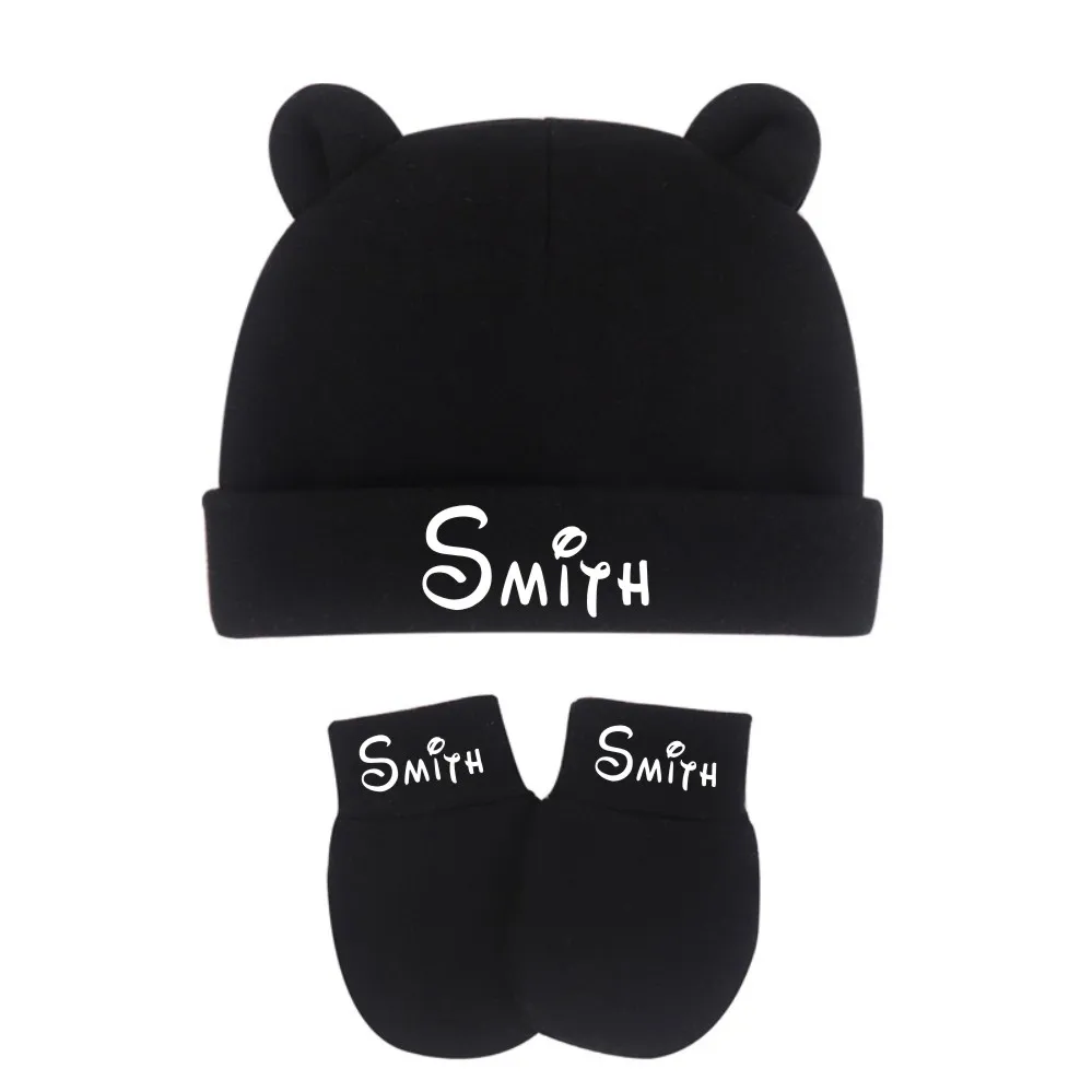 Custom Baby Suit Baby Bear Hat & Mittens Personalised Baby Boy Baby Cap Anti-Scratch Gloves Set Newborn Baby Hat & Gloves