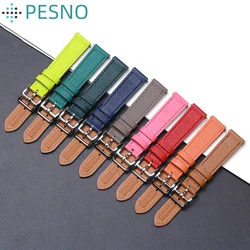 PESNO-correas de reloj de cuero genuino de piel de becerro colorida, muñequeras para mujer con Pin de liberación rápida, adecuado para H Hour, 16mm, 20mm