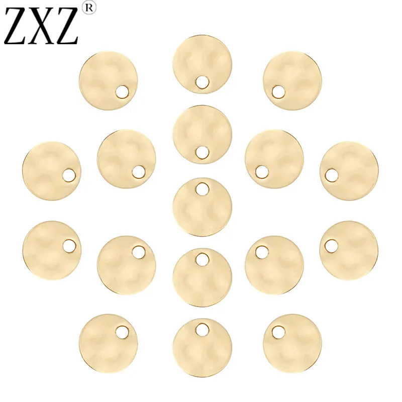 ZXZ 20pcs Gold Tone Alloy Hammered Disc Round Charms Pendants Beads 2 Sided For DIY Necklace Bracelet Jewelry Making 8mm