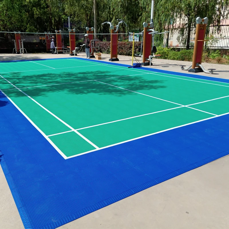 Beable Green Color Interlocking PP Sports Flooring Used For Badminton Court With Lines And LOGO