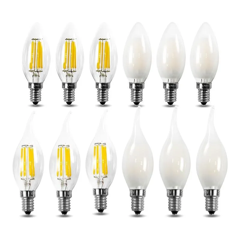 100pcs/lot LED Candle Bulb E14 E27 4W/6W C35 C35L Filament Lamp Warm/Cold White Edison Retro Chandelier Light